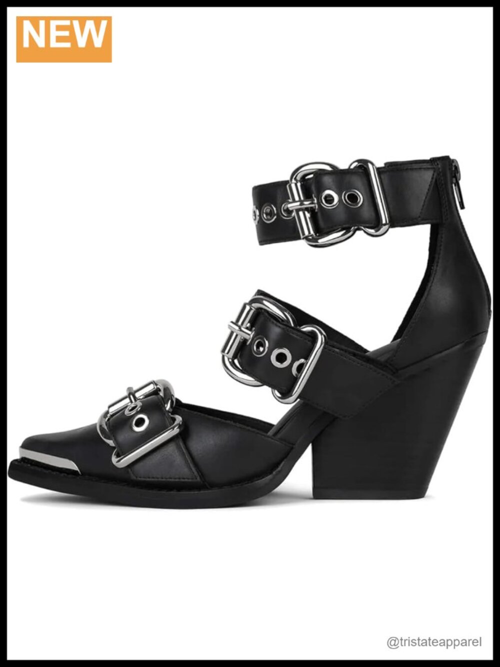 Strappy Pointed Toe Block Heel Pumps with Ankle Strap PU Leather